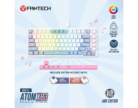 Tastatura Mehanicka Gaming Fantech MK612 Atom x83 AME bela (rosie switch).