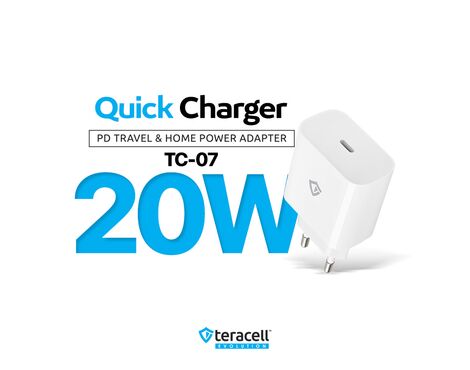 Kucni punjac Teracell Evolution TC-07 PD Fast charging 20W sa PD type C kablom beli CE.