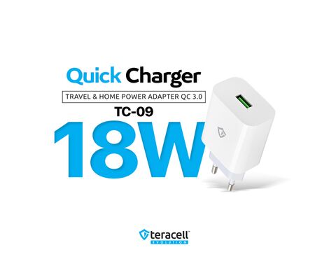 Kucni punjac Teracell Evolution TC-09 QC3.0 18W sa iPhone lightning kablom beli CE.