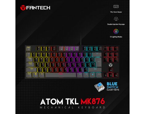 Tastatura Mehanicka Gaming Fantech MK876 RGB Atom TKL crna (Blue switch).