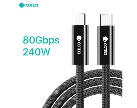 Data kabl Coteci Thunderbolt OF-065 80Gbps 240W 4k PD Type C na Type C crni 1m.