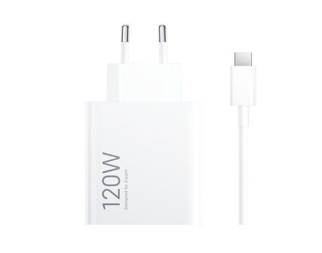Kucni punjac Xiaomi HyperCharge 120W sa USB na Type C kablom beli EU.