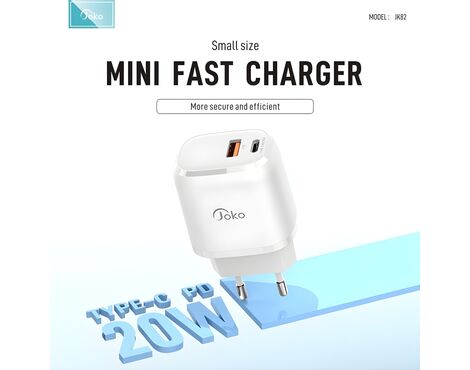 Kucni punjac KONFULON JK82 + PX15 PD 20W, QC 18W, sa kablom USB na Type C beli.