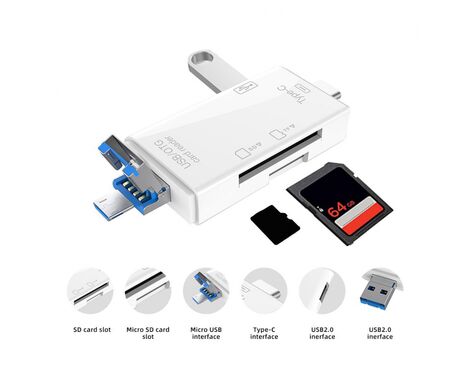 Citac kartica USB JWD 6u1 OTG beli.