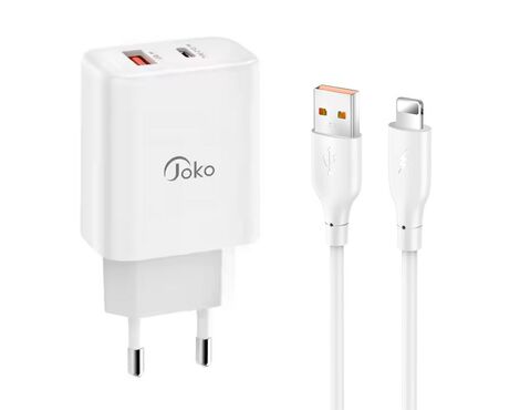 Kucni punjac KONFULON JK87, QC 20W, PD 30W, sa iPhone lightning kablom beli.