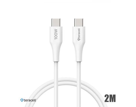 Data kabl Teracell Plus 100W PD Type C na Type C beli 2m.