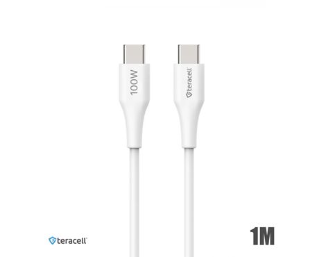 Data kabl Teracell Plus 100W PD Type C na Type C beli 1m.