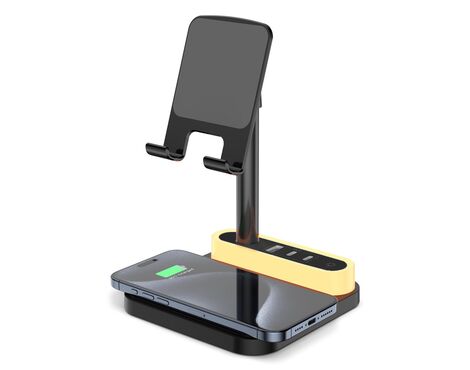 Desktop drzac - mobilni telefon HT531 sa wireless punjacem i LED svetlom crni.