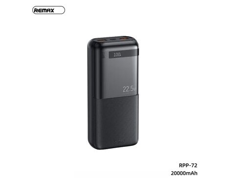 Univerzalna Back Up Baterija prenosiva baterija REMAX Piloteer Series RPP-72 20W+22.5W Fast Charging 20000mAh crni.