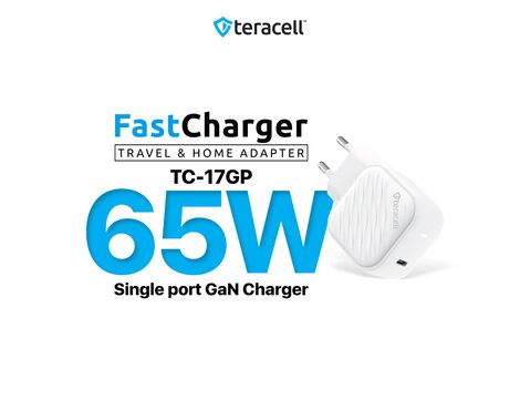 Kucni punjac Teracell Evolution TC-17GP, GaN, PPS, PD 3.0, 65W sa PD iPhone lightning kablom beli CE.