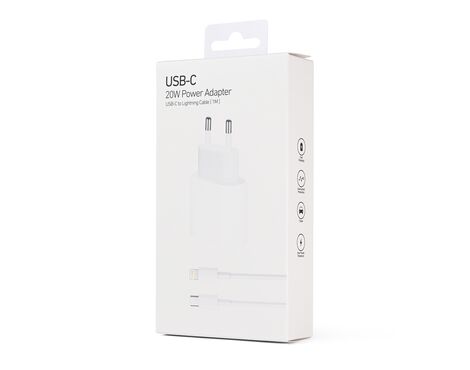 Kucni punjac PD Fast charger 20W - iPhone 11-14 sa PD lightning kablom CE beli.