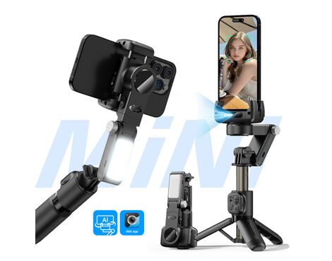 Tripod stabilizator Q19 smart AI sa selfie stickom i LED svetlom crni.