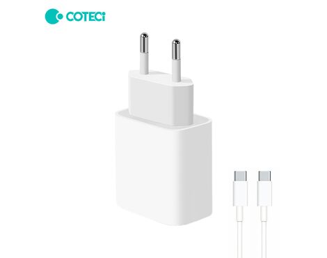 Kucni punjac Coteci CS5193 20W sa PD na lightning kablom beli.