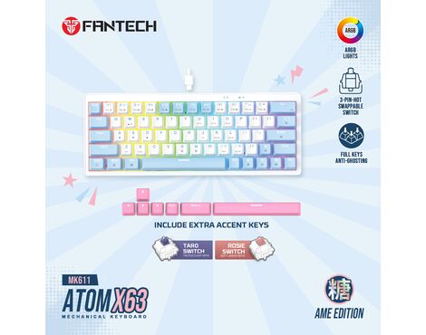 Tastatura Mehanicka Gaming Fantech MK611 Atom x63 AME bela (rosie switch).