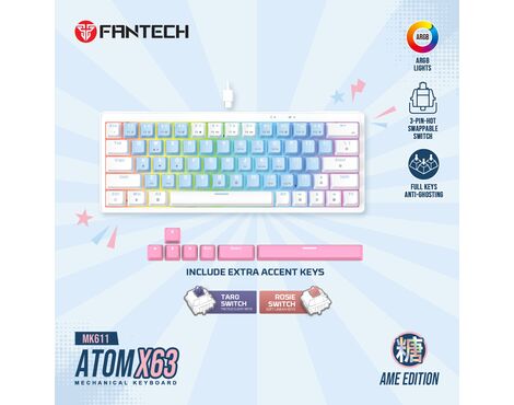 Tastatura Mehanicka Gaming Fantech MK611 Atom x63 AME plava (taro switch).