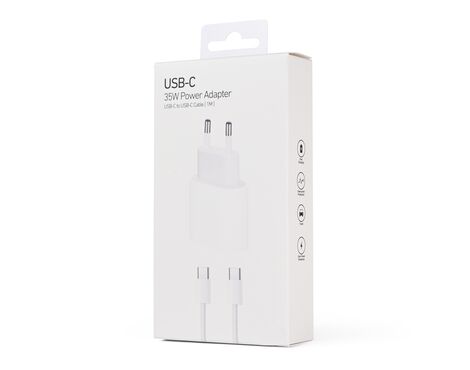 Kucni punjac PD Fast charger 35W - iPhone 15-16 sa PD Type C kablom CE beli.