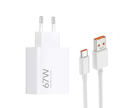 Kucni punjac Xiaomi HyperCharge 67W sa USB na Type C kablom beli EU.