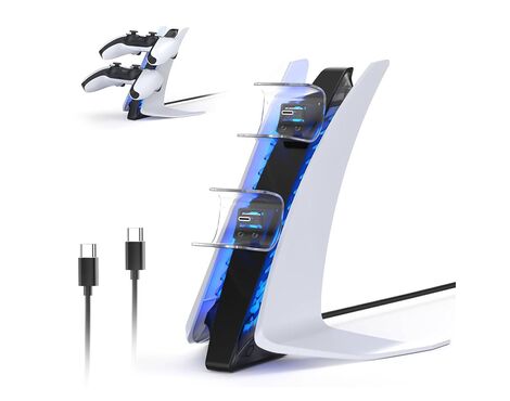 Dobe TP5-0557 stalak-punjac - dva gamepada sa osvetljenjem PS5 beli.