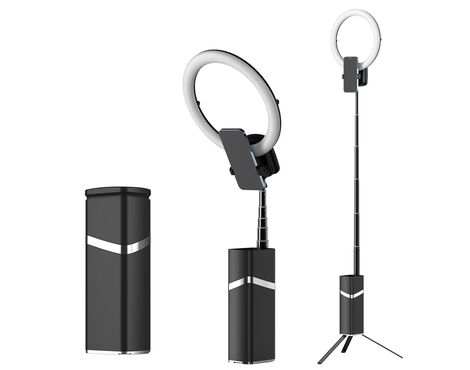 Tripod + LED ring lampa multifinkcionalna sa postoljem crna.