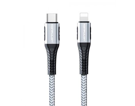 Data kabl KONFULON DC35 PD 20W Super Fast Charge Type C na lighting sivi 1m.