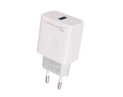 Kucni punjac KONFULON C69A+DC05 QC 15W, USB na iPhone lightning beli 1m.