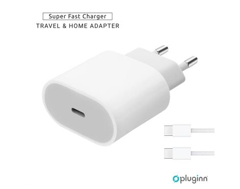 Kucni Punjac Pluginn AJ-20 A2347 EMC3621 PD Fast 20W - iPhone 11-14 sa PD Type C kablom CE beli.