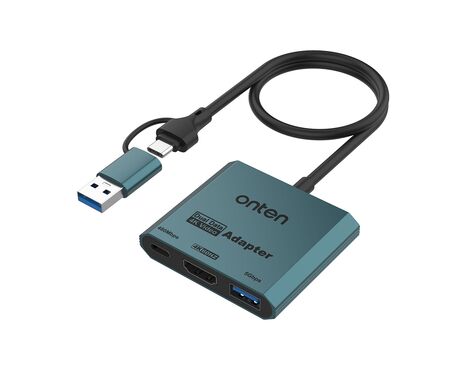Adapter USB Flash 3u2 USB-A + USB Type-C na HDMI 4K 60Hz + USB 3.2 + USB Type-C 480Mbps 30cm (OTN-UCA303) Onten (MS).