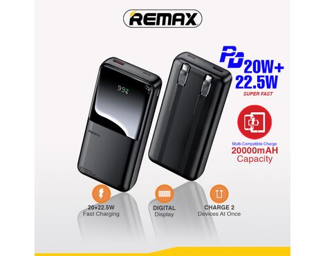 Univerzalna Back Up Baterija prenosiva baterija REMAX Cynlle Series RPP-680 PD 20W+QC 22.5W 20000mAh crni.