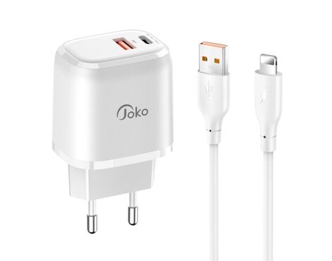 Kucni punjac KONFULON JK82 + DC64 PD 20W, QC 18W, sa kablom USB na Lightning beli.
