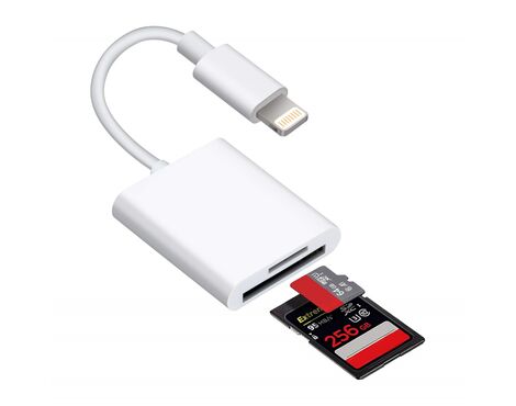 OTG adapter Lighting citac kartica TF/SD beli.