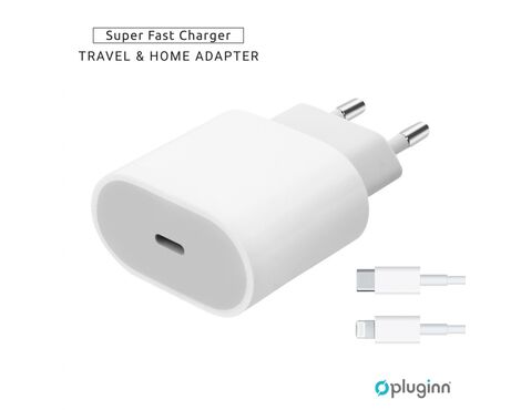Kucni Punjac Pluginn AJ-20 A2347 EMC3621 PD Fast 20W - iPhone 11-14 sa PD lightning kablom CE beli.