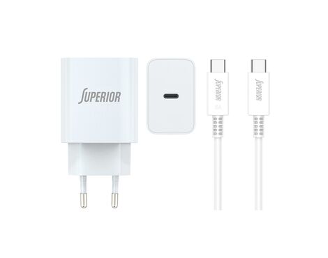 Kucni punjac Superior SU-4500 45W Type C na Type C 5A beli (CERT) (MS).