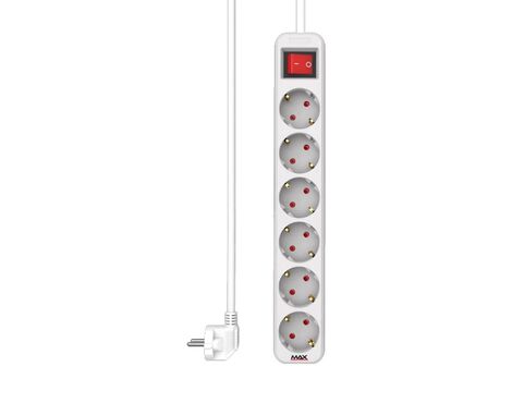 Produzni kabl sa prekidacem 6 uticnica 5m Max MPS-106S-5M Beli.
