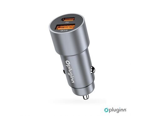 Auto punjac Pluginn PI-40, PD 20W, QC 3.0 18W, sa lightning kablom sivi.