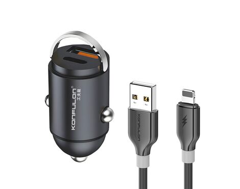 Auto punjac KONFULON C95Q + DC85 QC3.0 20W, PD 20W sa iPhone lightning kablom crni 1m.