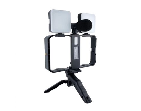 Mini tripod AY-49X-2 sa LED svetlima i mikrofonom crni.
