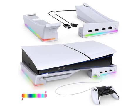 iPega PG-P5S021 horizontalni multifunkcionalni Drzac - PS5 slim/PRO RGB beli.