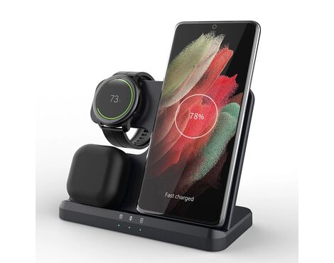 Desktop drzac - mobilni telefon Q10B-X 3u1 (wireless punjac za mobilni telefon, slusalice i Samsung smart watch).