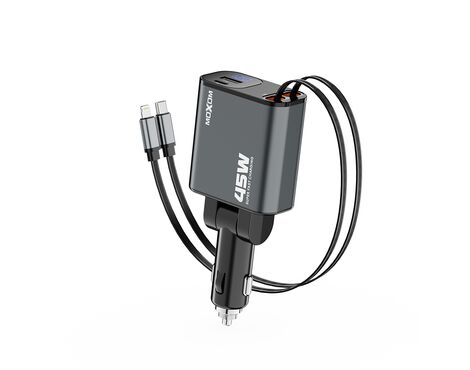 Auto punjac Moxom MX-VC53 USB & Type C output + Type C & lightning cable output 45W crni (MS).