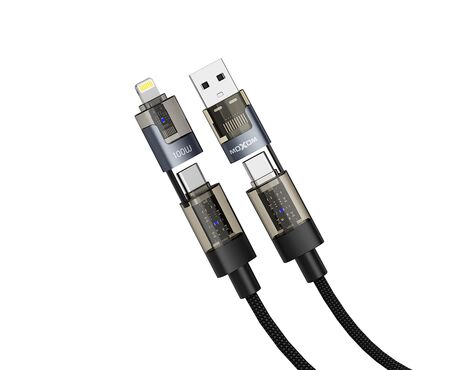 USB data kabl Moxom 4 u 1 Type C na Type C/Lightning, USB na Type C/lightning MX-CB364 100W 1m crni (MS).