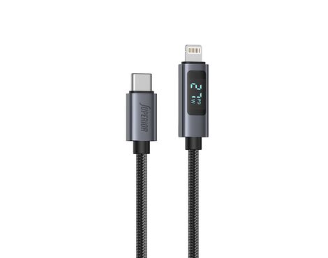 USB data kabl Superior SU-K107 pleteni Type-C na Lightning 3A 27W sa LED ekranom 1m crni (MS).