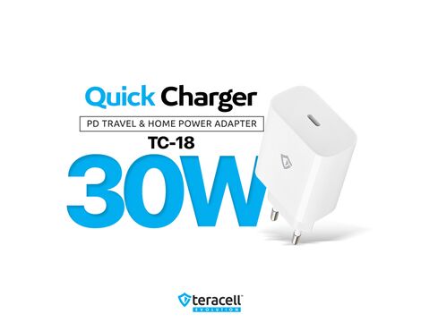 Kucni punjac Teracell Evolution TC-18 PD Fast charging 30W sa PD type C kablom beli CE.
