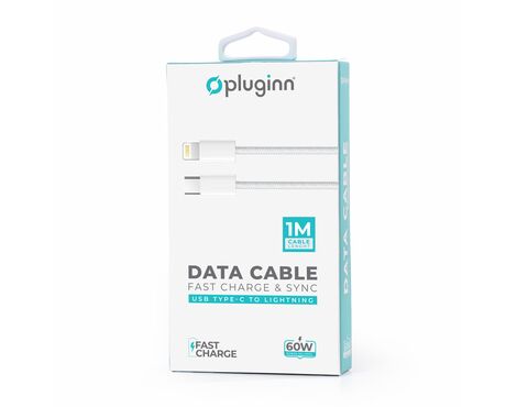 Data kabl Pluginn fast PD 60W Type C na Type C beli 1m.