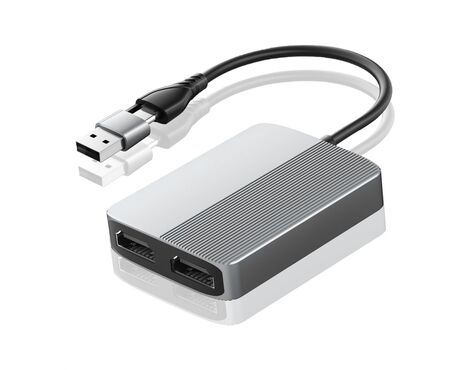 Adapter Type C - USB 3.0 JWD na 2x HDMI 60Hz sivi.