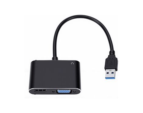 Adapter USB 3.0 JWD na HDMI, VGA, AUDIO, 3 u 1 crni.
