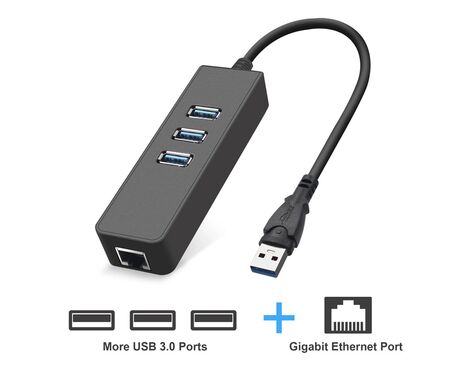Adapter USB 3.0 na RJ45 i USB HUB 3 porta 2u1 JWD.