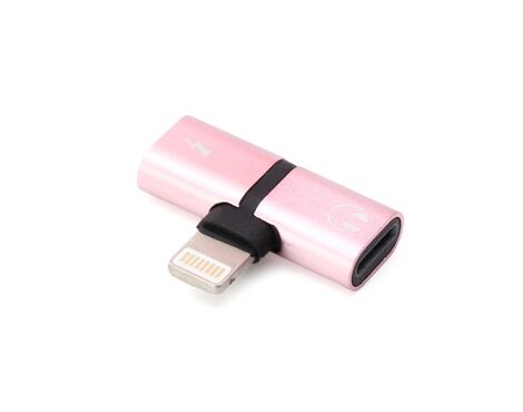 Adapter - slusalice I punjenje W2 iPhone lightning roze.