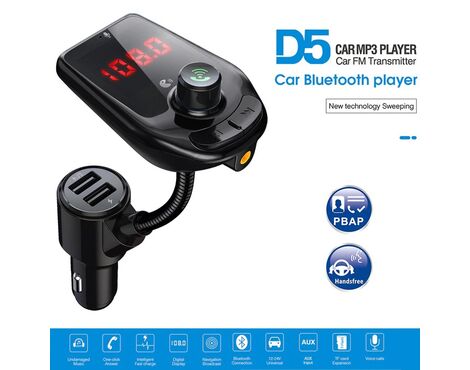 FM transmiter D5 USB TF Bluetooth 5.0 12-24V Handsfree slušalica crni.