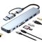 Adapter Type C - USB 3.0 JWD na 3x USB 2.0, PD, 3.5mm, SD, TF, USB 3.0 8 u 1 sivi.